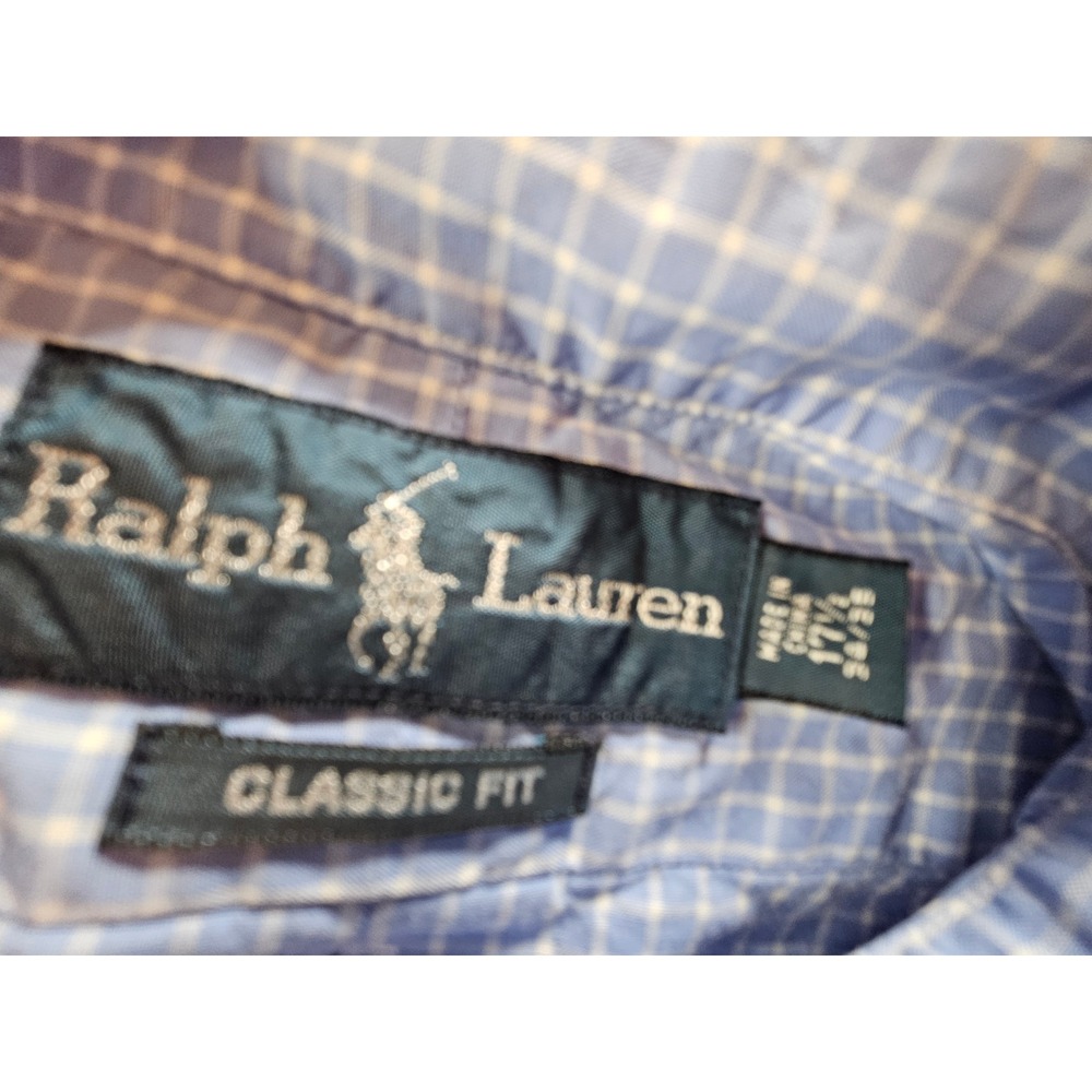 Ralph Lauren Classic Fit Blue White Check Button Down Shirt 17.5 34/35 Mens